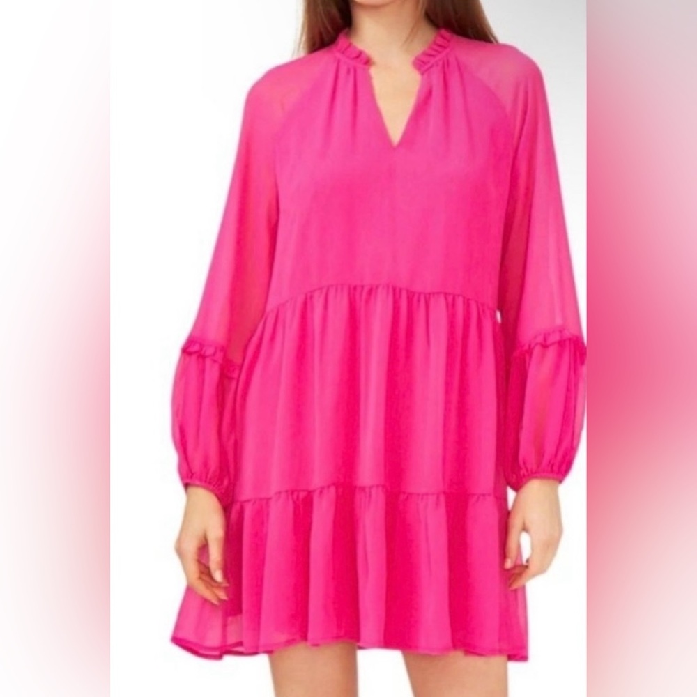 Vince Camuto | Pink - Three-Tiered Flowing Mini Dress -Long Sleeve | Small - NWT